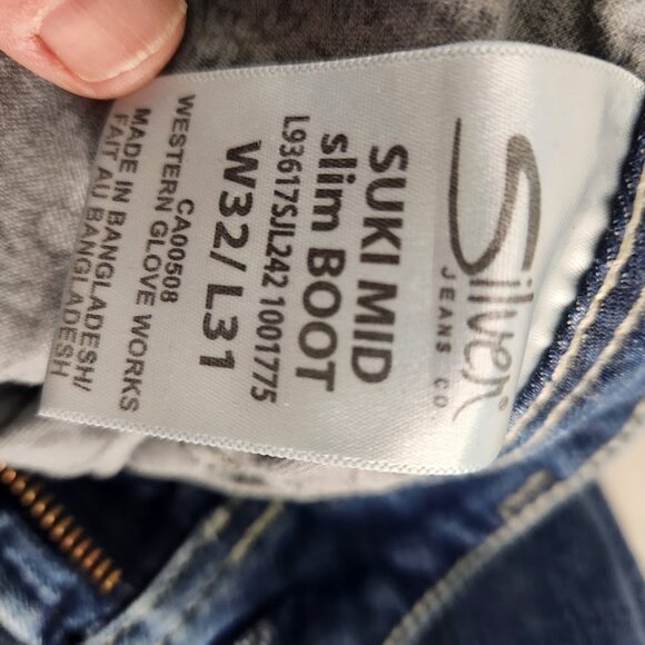 Silver Boot Cut Distressed Jeans, Ladies, Blue, W32 - Picture 7 of 9